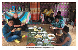 Columban missionaries sharing a meal in Fiji