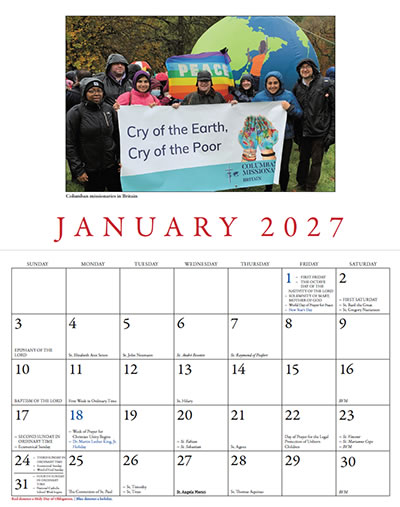 2027 Columban Mission calendar