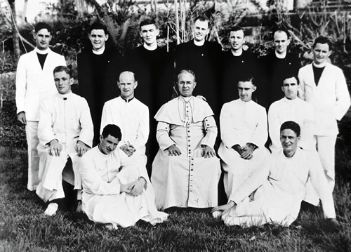 Bishop Foley with Columban pioneer group