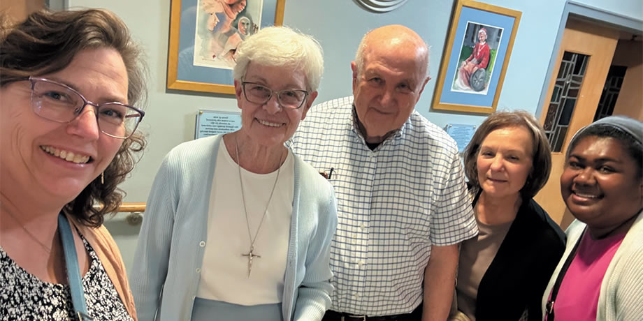 Pictured, from left, are Angela Bennett, Sister Mary Ellen, Fr. John Burger, Angie Determan, Columban lay missionary Sainiana Tamatawale.