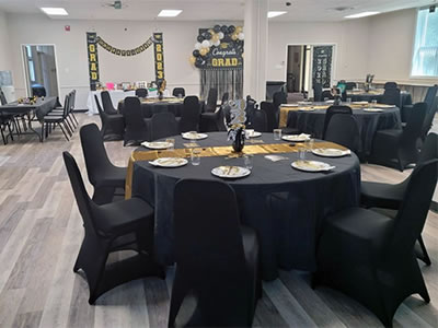 Meeting room decorated for a party