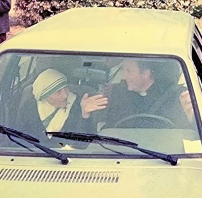 Fr. Donal chauffeuring Mother Teresa