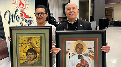 El Paso Bishop Mark Seitz (right) and Christina Coronado, director of the Columban Pastoral Program