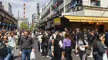 Street scene in the Tsukiji neighborhood of Tokyo, Japan