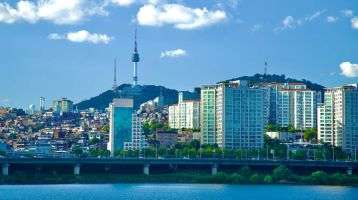 Itaewon neighborhood perched on a low hill along the banks of the Han River