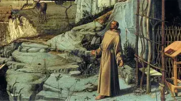 Painting of Giovanni Bellini, "St. Francis in Ecstasy," 1480-1485