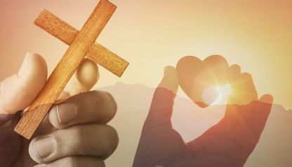 Mountain image with a cross and heart