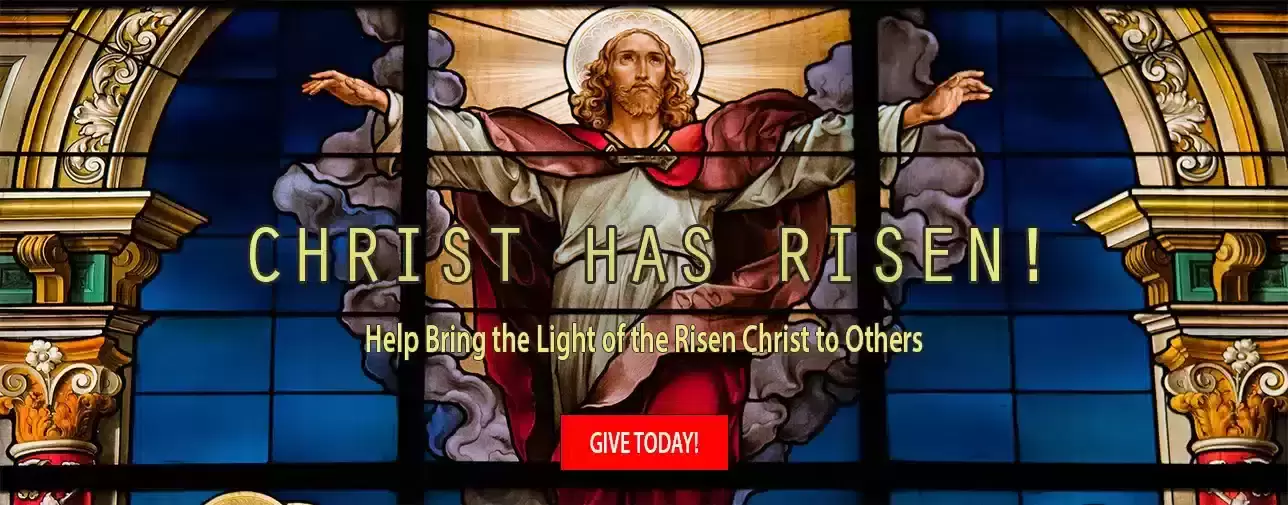 Stained glass window of the Risen Christ