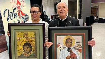 El Paso Bishop Mark Seitz (right) and Christina Coronado, director of the Columban Pastoral Program