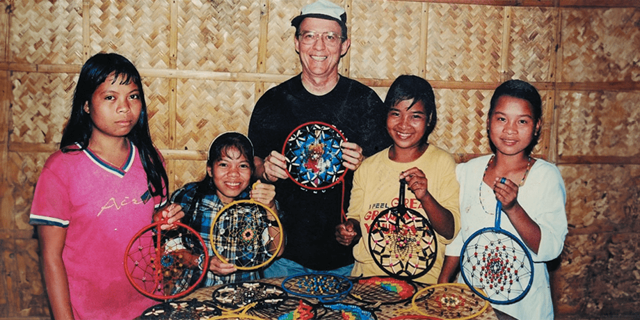 The original four crafters, from left, Josie Balido, her sister Rodilyn Balido, Fr. Vinnie, Marcelita and Andonie