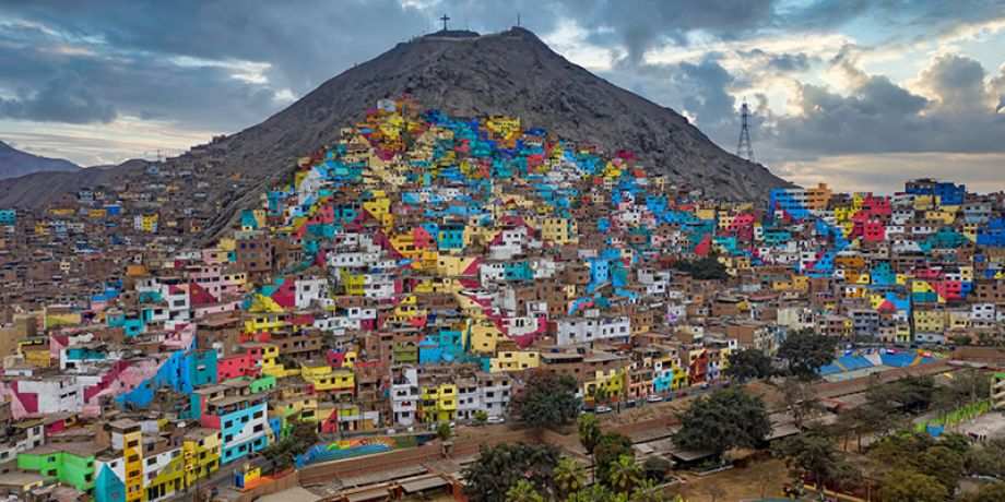 Impoverished district of Lima, Peru, that is built on a mountain side.