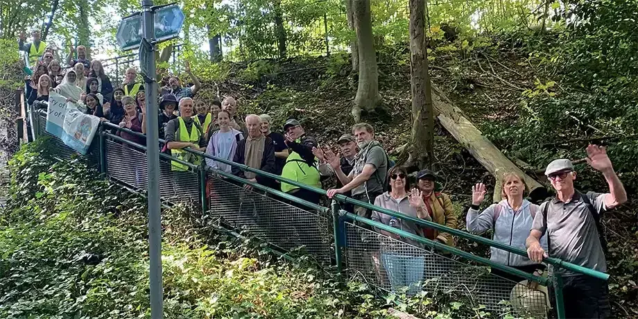 Pilgrims pause on their walk