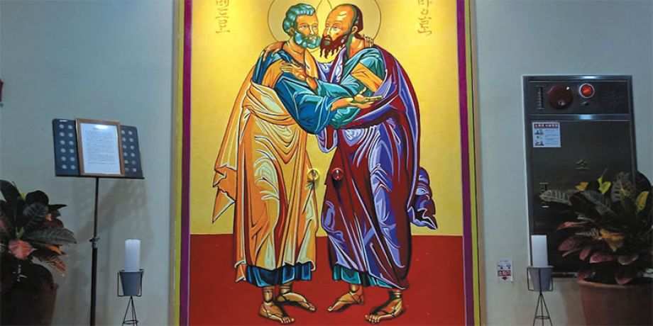 The complete St. Peter and St. Paul mural on the door