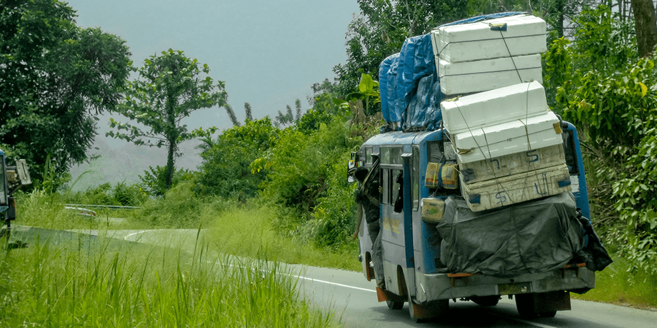 Philippine bus moves down a highway