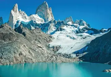 Scenic image of snowcapped mountains protecting a clear blue lake