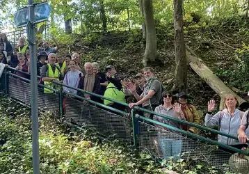 Pilgrims pause on their walk