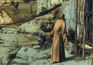 Painting of Giovanni Bellini, "St. Francis in Ecstasy," 1480-1485